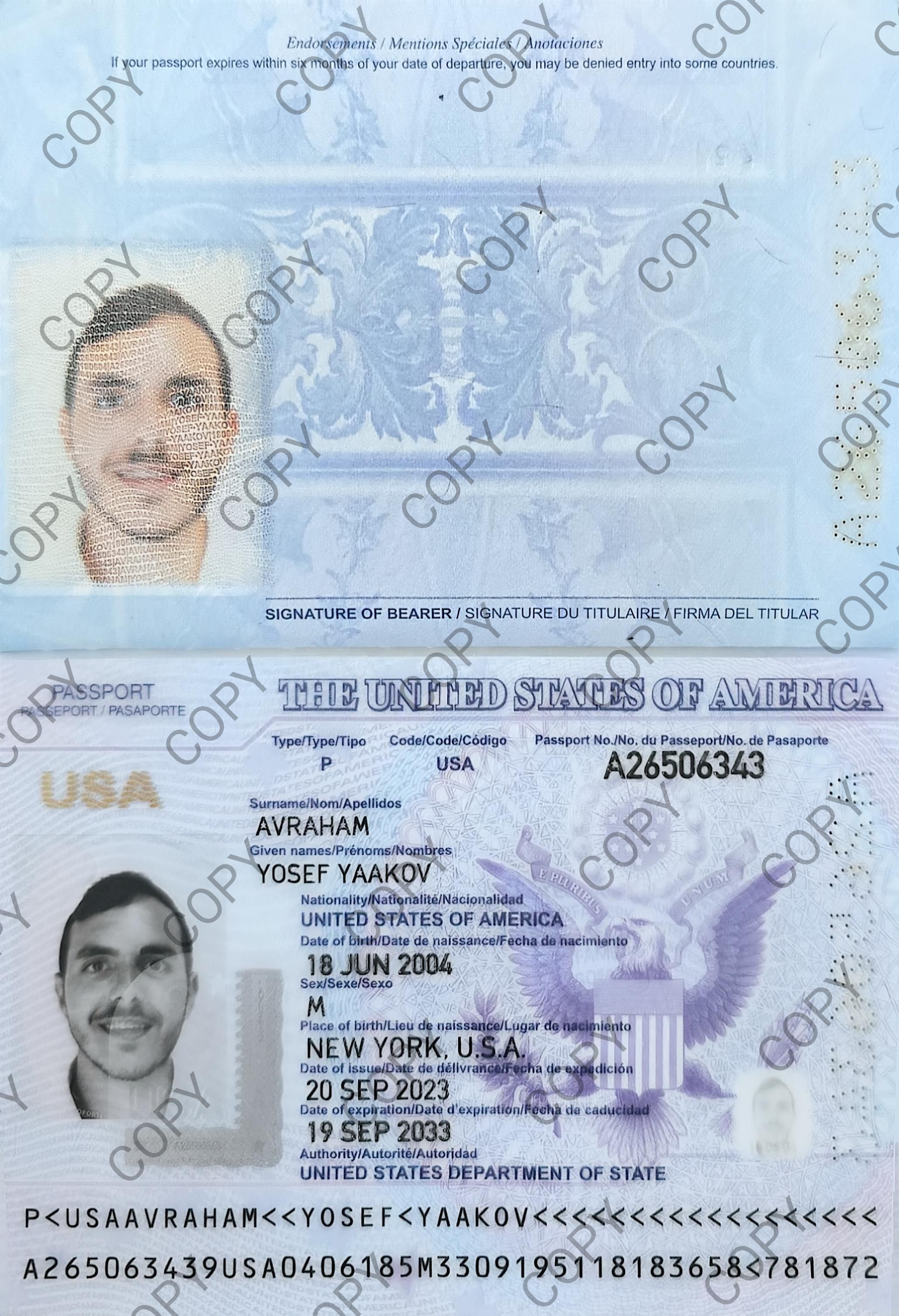 Upload Picture of Bochur's Valid Visa