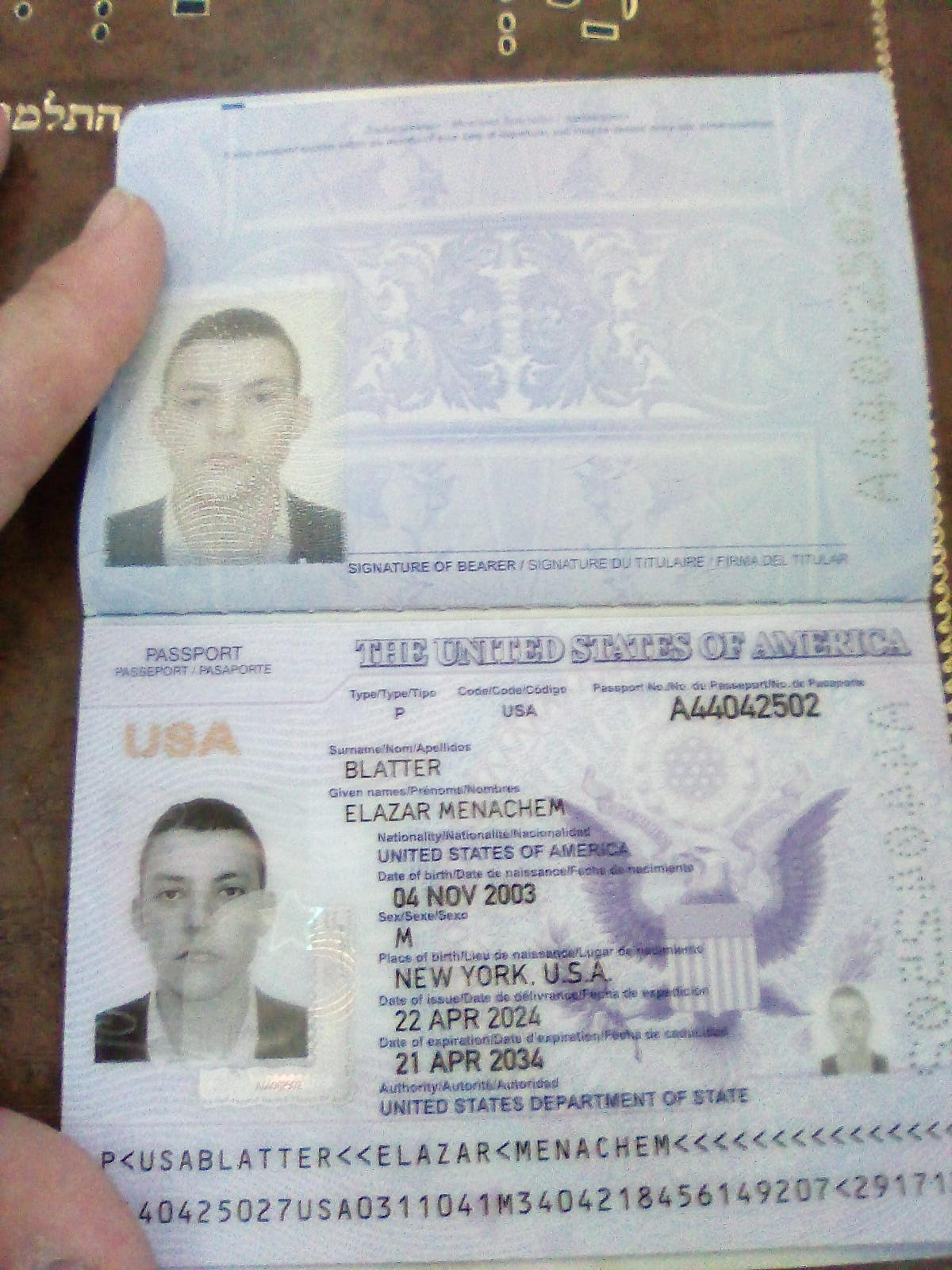 Upload Picture of Bochur's Passport
